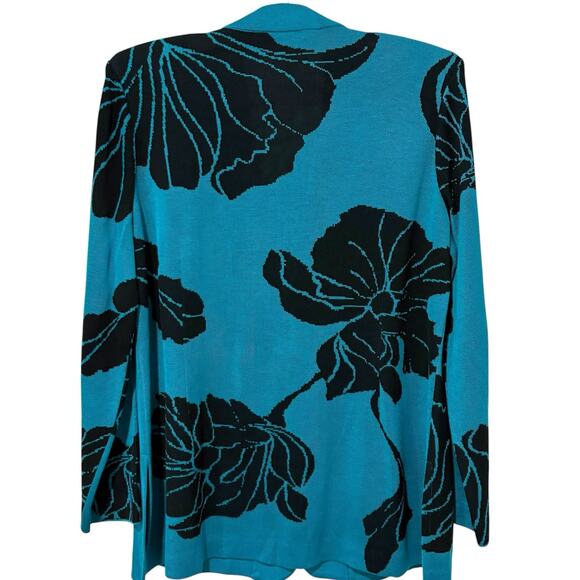 Ming Wang | Cardigan Sweater Blue Black Floral Long Sleeve- Size Large - Picture 9 of 9